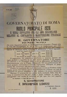 Manifesto Originale Roma 1929 Manutenzione Stradale Carri Veicoli Ludovisi