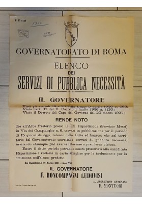 Manifesto Originale Roma 1929 Servizi Pubblica Necessità Ditte Ludovisi