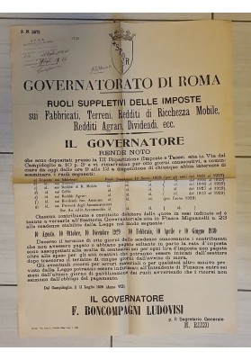 Manifesto Originale Roma 1929 Imposte Fabbricati Ricchezza Mobile Ludovisi