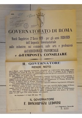 Manifesto Originale Roma 1929 Imposta Industrie Commerci Professioni Ludovisi