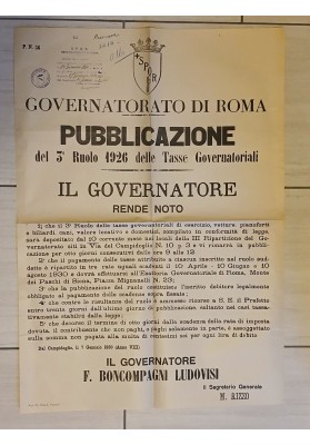 PUBBLICAZIONE DEL TERZO RUOLO 1926 DELLE TASSE GOVERNATORIALI