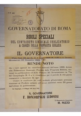 Manifesto Originale Roma 1930 Sindacati Proprieta Edilizia Case Ludovisi