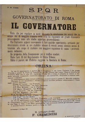 Manifesto Originale Roma 1926 Ordinanza Traffico Auto Carri Filippo Cremonesi
