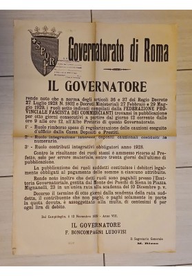Manifesto Originale Roma 1929 Commercianti Tasse Boncompagni Ludovisi