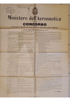 Manifesto Originale 1930 Concorso Genio Aeronautico Ingegneri Italo Balbo