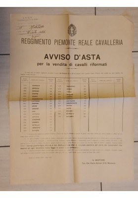 Manifesto Originale 1930 Asta Cavalli Piemonte Reale Cavalleria Militaria