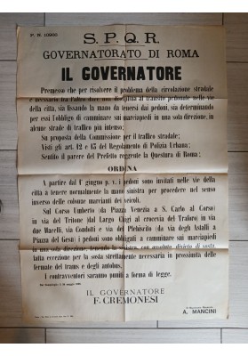 Manifesto Originale Roma 1926 Ordinanza Pedoni Traffico Filippo Cremonesi