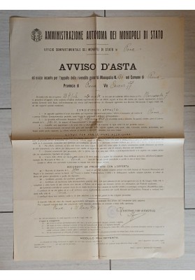 Manifesto Originale 1930 Asta Monopoli Stato Tabaccheria Roma Via Cavour