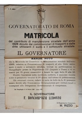 Manifesto Originale Roma 1929 Manutenzione Stradale Trasporti Ludovisi
