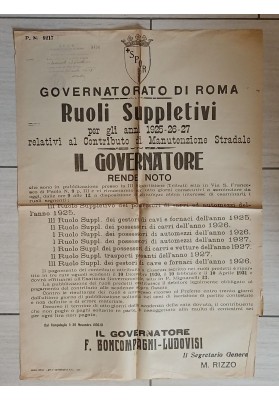 Manifesto Originale Roma 1930 Automezzi Cave Manutenzione Stradale