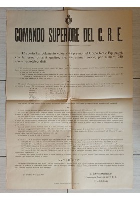 Manifesto Originale "1926 Arruolamento Regia Marina Radiotelegrafisti Spezia"