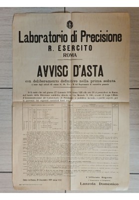 Manifesto Originale Roma 1930 Esercito Laboratorio Precisione Via Marsala