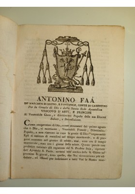 Opuscolo "Lettera Pastorale Antonino Faa, Vescovo di Asti 1821"