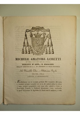 Opuscolo "Lettera Pastorale Michele Amatore Lobetti , Vescovo di Asti 1833"