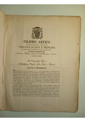 Lettera Pastorale di Monsignore Vescovo d'Asti FILIPPO ARTICO per L'INDULTO DELLA QUARESIMA 1852