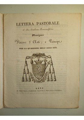 Opuscolo "Lettera Pastorale Michele Amatore Lobetti , Vescovo di Asti 1839"