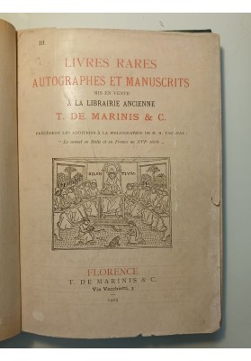 LIVRES RARES, AUTOGRAPHES ET MANUSCRITS LIBRAIRIE ANCIENNE T. DE MARINIS & C. FLORENCE