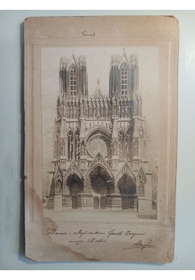 Fotografia Albumina "Cattedrale di Reims" con dedica autore 1880 - 1890