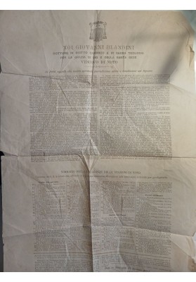 Grande Manifesto da Affissione Vescovo Giovanni Blandini, Noto- Indulgenze delle Stazioni di Roma 1889