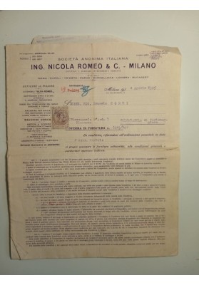 Contratto di Fornitura per Trattrice Agricola Romeo 12/25 HP Tipo T.N.L.  1925