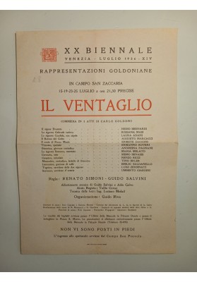Programma di Sala Originale (1936): "Il Ventaglio" di Carlo Goldoni XX Biennale Venezia