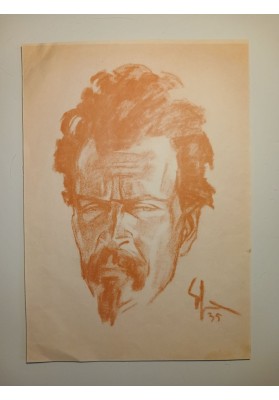Disegno Antico 1935 RITRATTO UOMO Sanguigna Monogramma FR