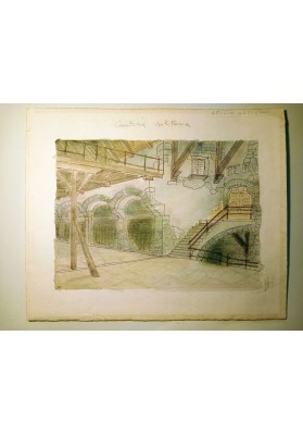 Bozzetto Scenografia ATTILIO UZZIELLI Cantina Solitaria Acquerello Teatro