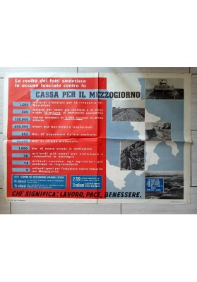 Manifesto Originale 1950 CASSA PER IL MEZZOGIORNO Comitato Civico Roma Sud Raro