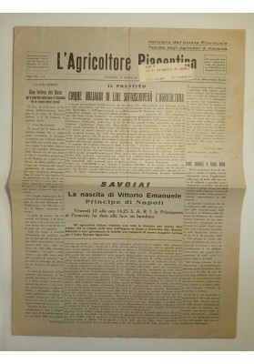 L'AGRICOLTORE PIACENTINO Edizione Speciale Nascita Principe di  Napoli 1937