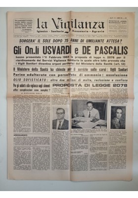 LA VIGILANZA 1965 PROPOSTA LEGGE 2078 USVARDI DE PASCALIS FRODI ALIMENTARI RARO