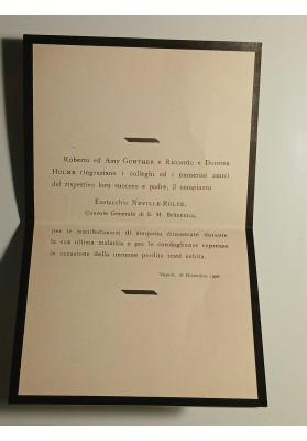 Lettera Lutto Morte Console Britannico Neville-Rolfe Napoli 1908