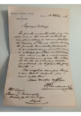 Lettera e Busta Controllo Profughi Montenegro Roma Napoli 1916