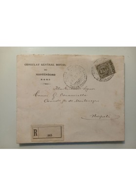 Busta Raccomandata e Biglietto del Consolato di Montenegro a Roma per l'arpista Caramiello - 1915