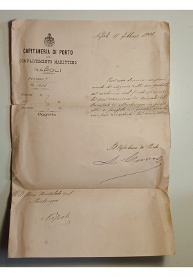Nomina Console Montenegro 1906: Lettera Capitaneria di Porto Napoli a Caramillo