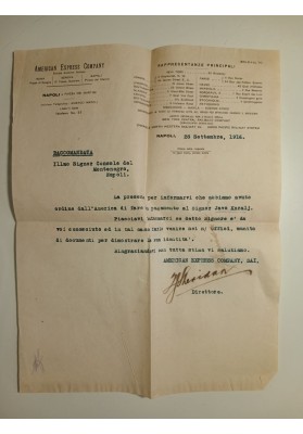 Finanza di Guerra 1916: Carteggio American Express e Console Montenegro a Napoli