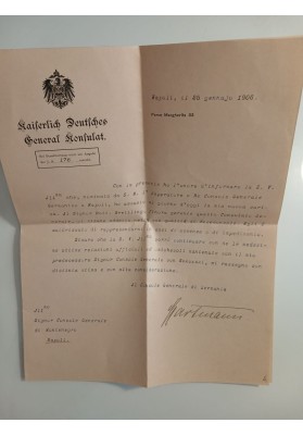 Lettera 1906 Console Germania Hartmann a Console Montenegro Napoli - Insediamento