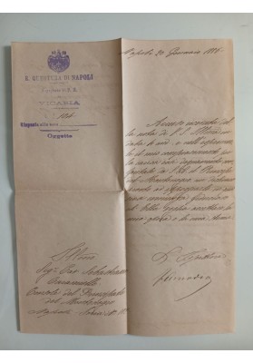Lettera 1885 Questura Napoli Vicaria a Console Caramiello Napoli - Insediamento e Congratulazioni