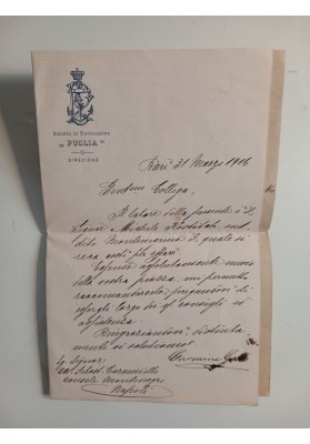 Archivio Consolare Montenegro-Napoli (1906): Passaporto e Lettera di Raccomandazione "Soc. Puglia"