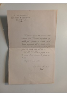 Giustizia Napoli (1909): Centenario Cassazione, invito del Presidente Masi per il Terremoto di Messina