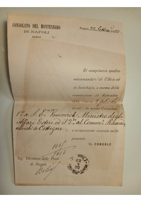 Diplomatica Montenegro (1900-1904): Franchigia per Cettigne e lettere "Guerriero" per commercio ferro
