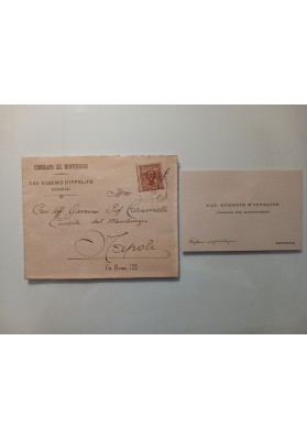 Diplomatica Montenegro: Biglietto e busta del Console Eugenio d'Ippolito di Brindisi per Caramiello