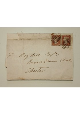 William (Rev.). Lettera e involucro postale (Cover) d'epoca vittoriana. Manchester - Chester, 7-9 Luglio 1845.