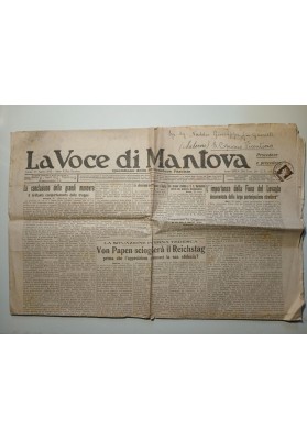 LA VOCE DI MANTOVA Quotidiano della Federazione Fascista Anno XIII n.0 204 Sabato 27 Agosto 1932 Anno X Era Fascista