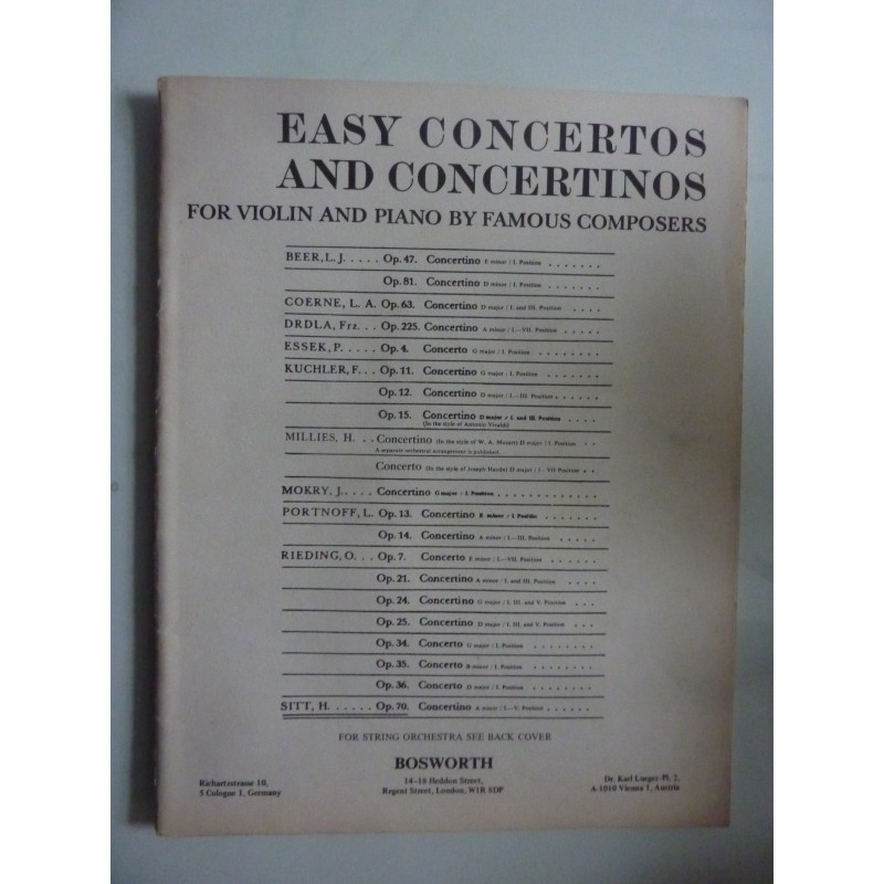 EASY CONCERTOS AND CONCERTINOS FOR VIOLIN AND PIANO BY FAMOUS COMPOSERS