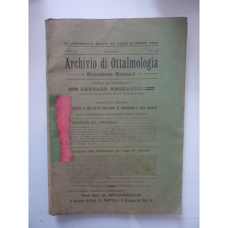 ARCHIVIO DI OFTALMOLOGIA Periodico Mensile Marzo - Giugno 1906