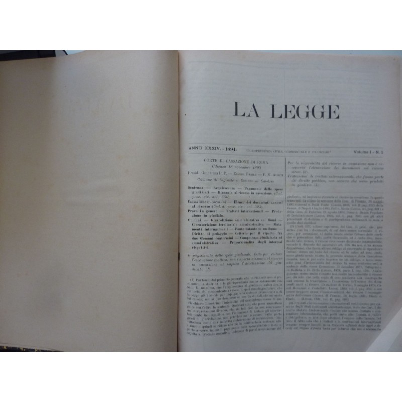 LA LEGGE MONITORE GIUDIZIARIO E AMMINISTRATIVO  DEL REGNO D' ITALIA  Anno XXXIV - 1894 Volume I