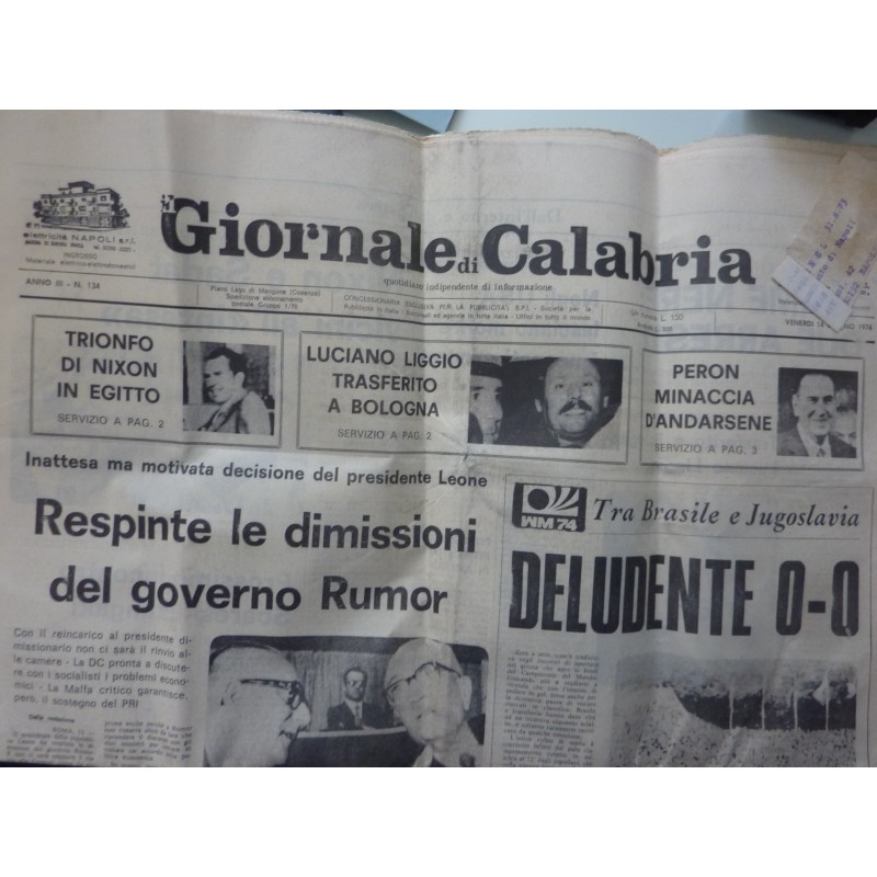 IORNALE DI CALABRIA Anno III N.° 134 Venerdì 14 Giugno 1974