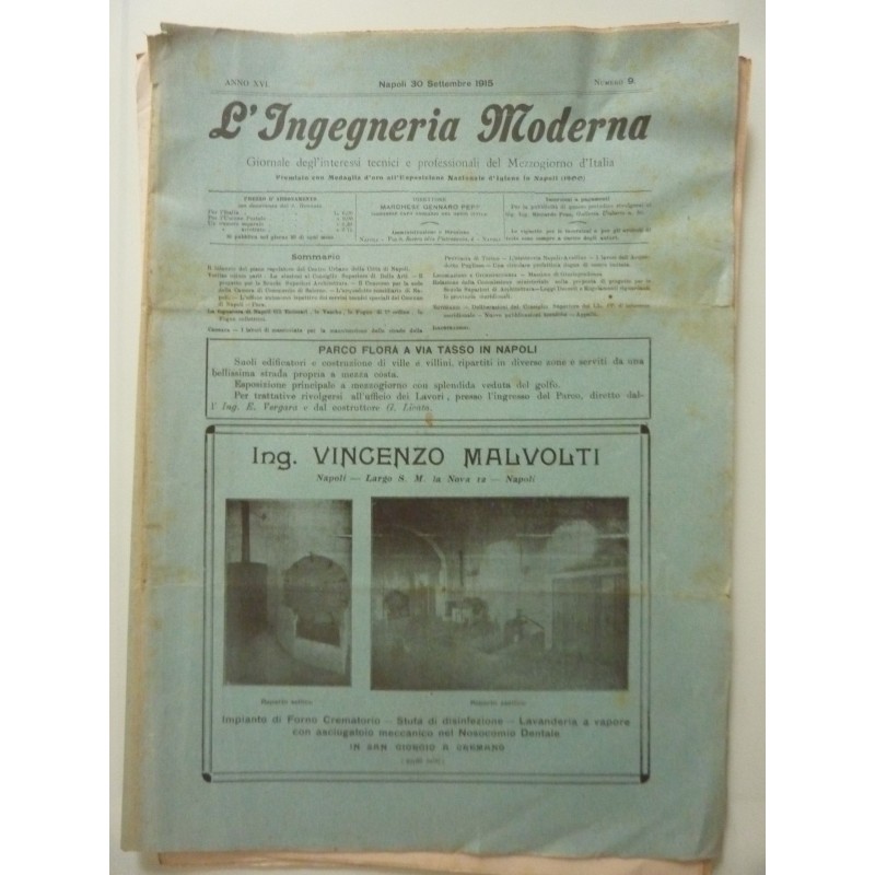 L'INGEGNERIA MODERNA  Giornale degli interessi tecnici e professionali del Mezzogiorno d'Italia Anno XVI  Napoli 30 Settembre 19