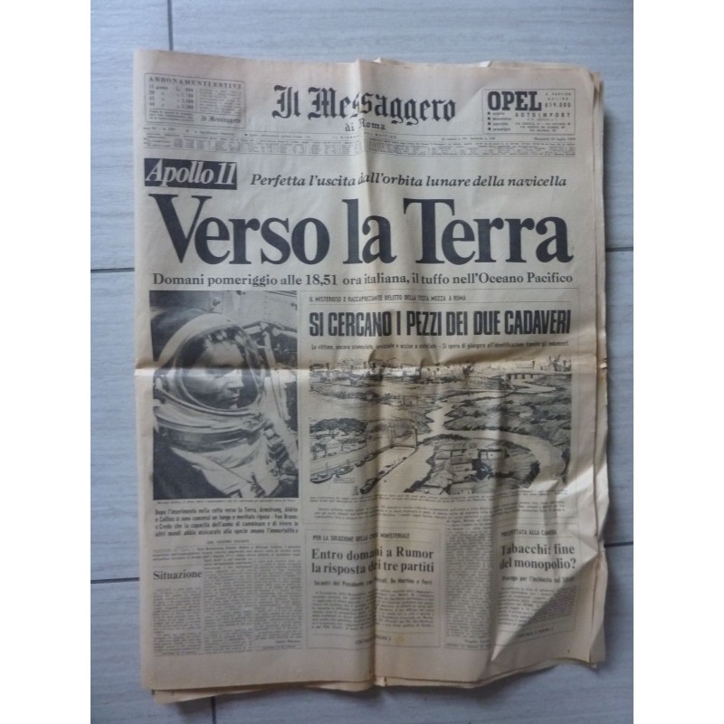 IL MESSAGGERO Apollo 11 VERSO LA TERRA Mercoledì 25 Luglio 1969