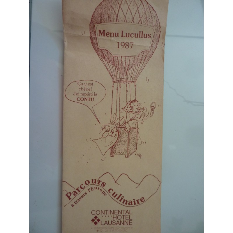Menu Lucullus 1987  Parcours culinaire a travers l' Europe CONTINENTAL HOTEL LAUSANNE